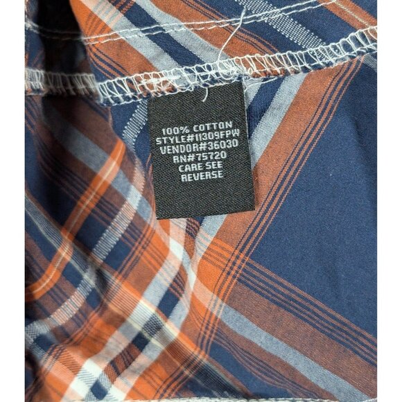 BKE Athletic Fit Plaid Shirt Mens Size XXXL 3XL Button Blue Orange Long Sleeve - Picture 4 of 4